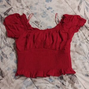 Red Hollister Frilly Cropped Top Size Medium